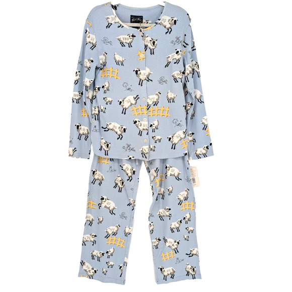 Nick & Nora Counting Sheep Pajama Set Pant Top Pants Blue Whimsical RARE NWT - Picture 2 of 14